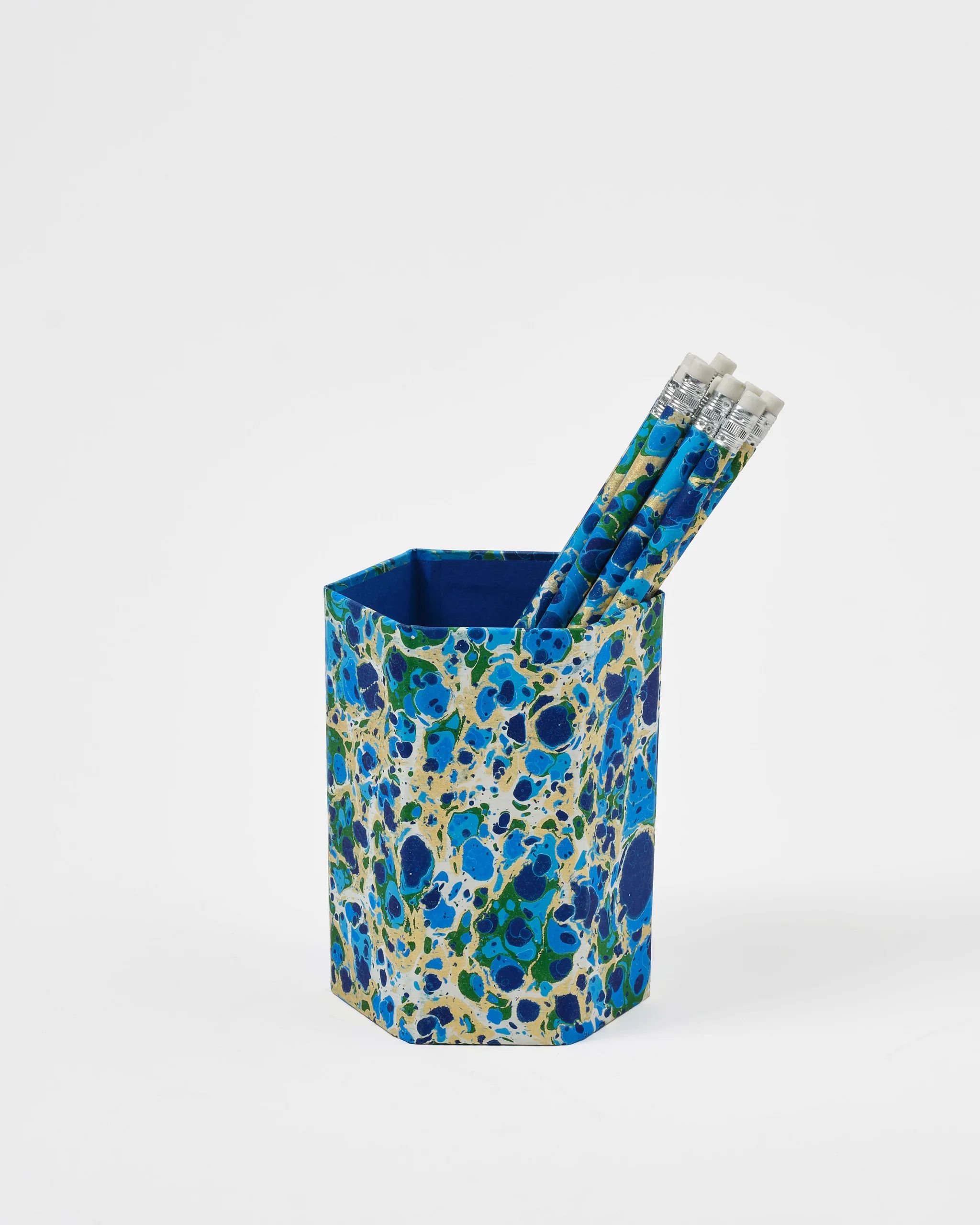 Marbled Pencil Holder Set, Light Blue | Cabana Magazine