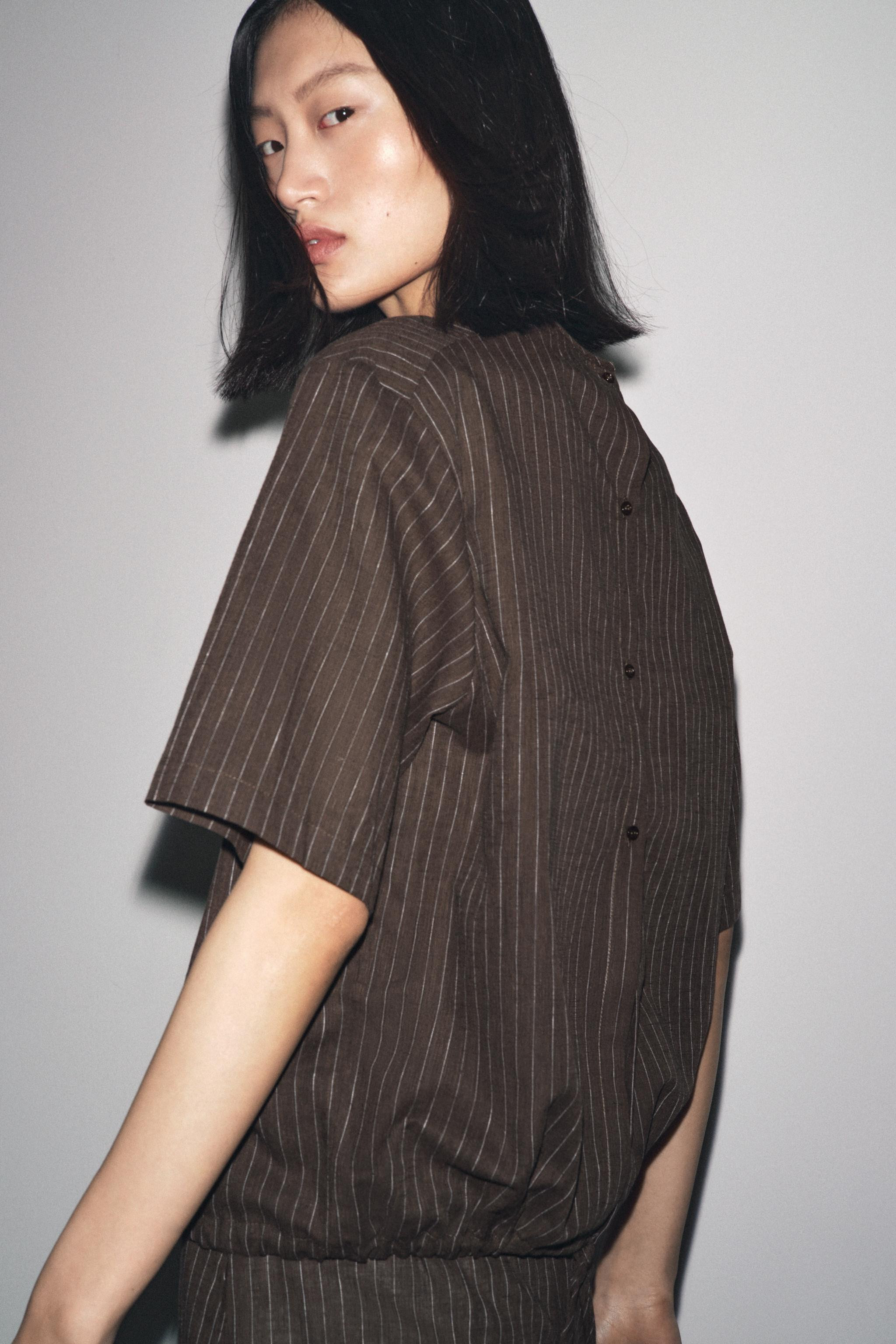 ZW COLLECTION STRIPED LINEN BLEND TOP | Zara US