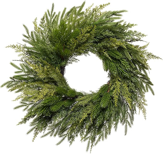Somikis 24 Inch Christmas Wreaths for Front Door, Real Touch Norfolk Pine & Cedar Wreath for Wint... | Amazon (US)
