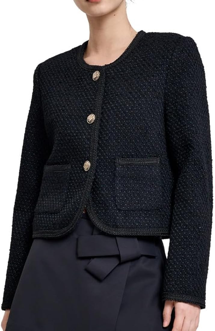 Women's Long Sleeve Cropped Tweed Jacket with Pocket Elegant Slim Fit Work Office Business Short ... | Amazon (US)
