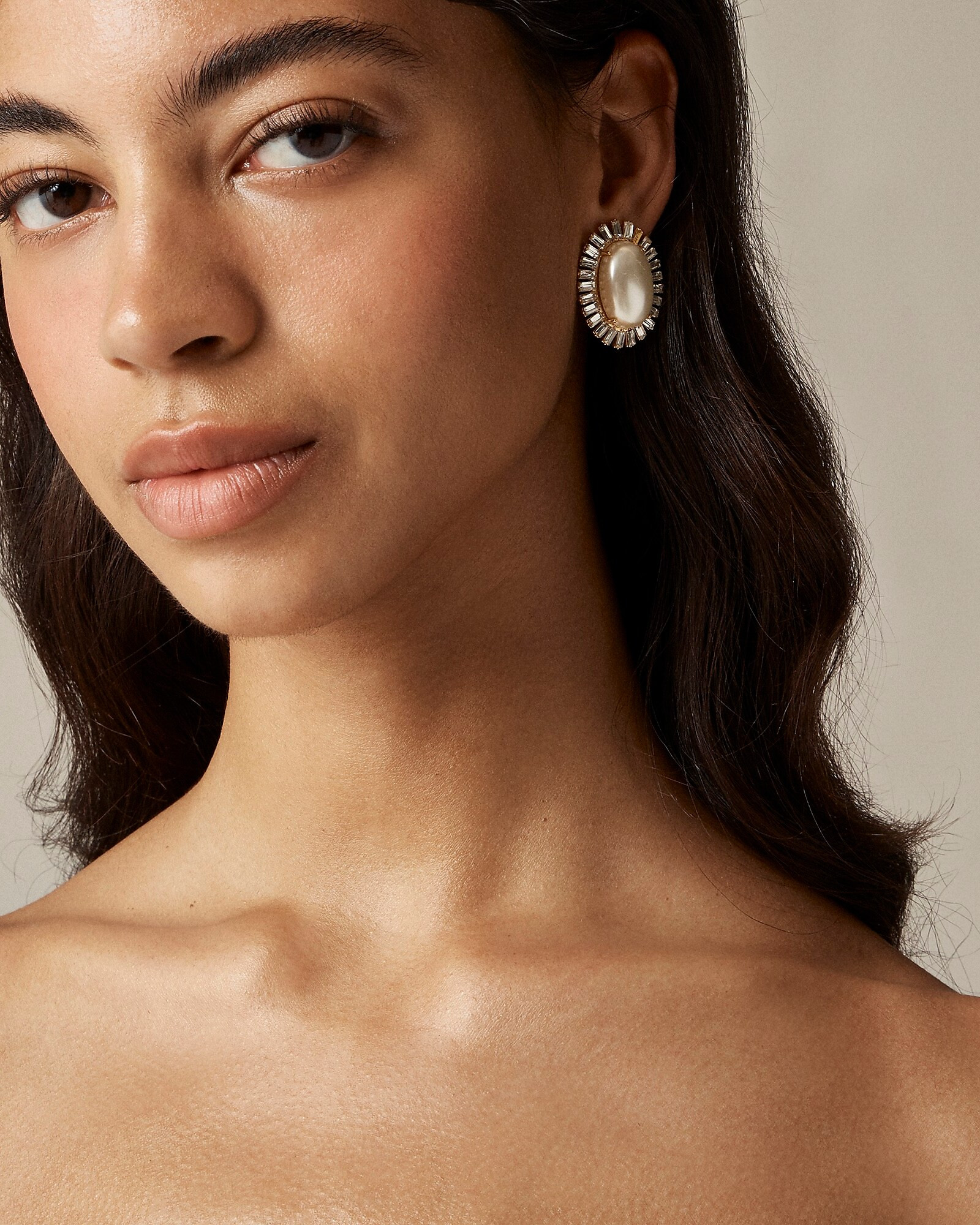 Oversized faux-pearl and crystal stud earrings | J. Crew US