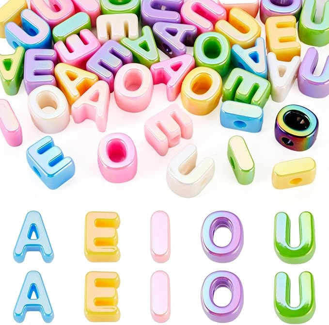 FASHEWELRY 40Pcs Vowel Large Letter Beads UV Plating Colorful Big Alphabet Bead Vowel AEIOU Space... | Amazon (CA)