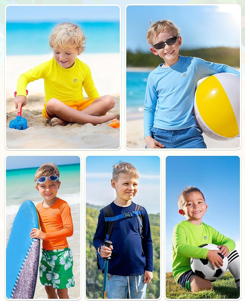 Boys UPF 50+ Swim Shirt Long Sleeve, 1 or 2 Pack UV Sun Protection Rash Guard, Youth Kids SPF Wat... | Amazon (US)