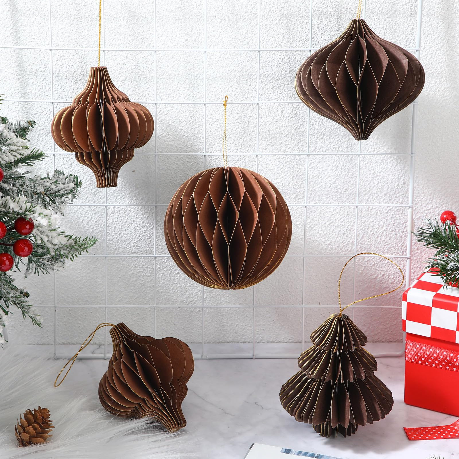 Amyhill 20 Pcs Christmas Honeycomb Ornaments Glitter Edge Christmas Tree Decorations Xmas Hanging... | Amazon (US)