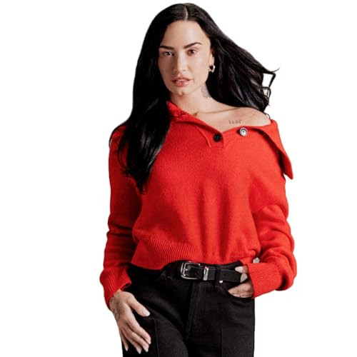 Amazon Essentials (Demi's Pick) Women's Relaxed-Fit Button Collar Sweater, Red, Medium | Amazon (US)