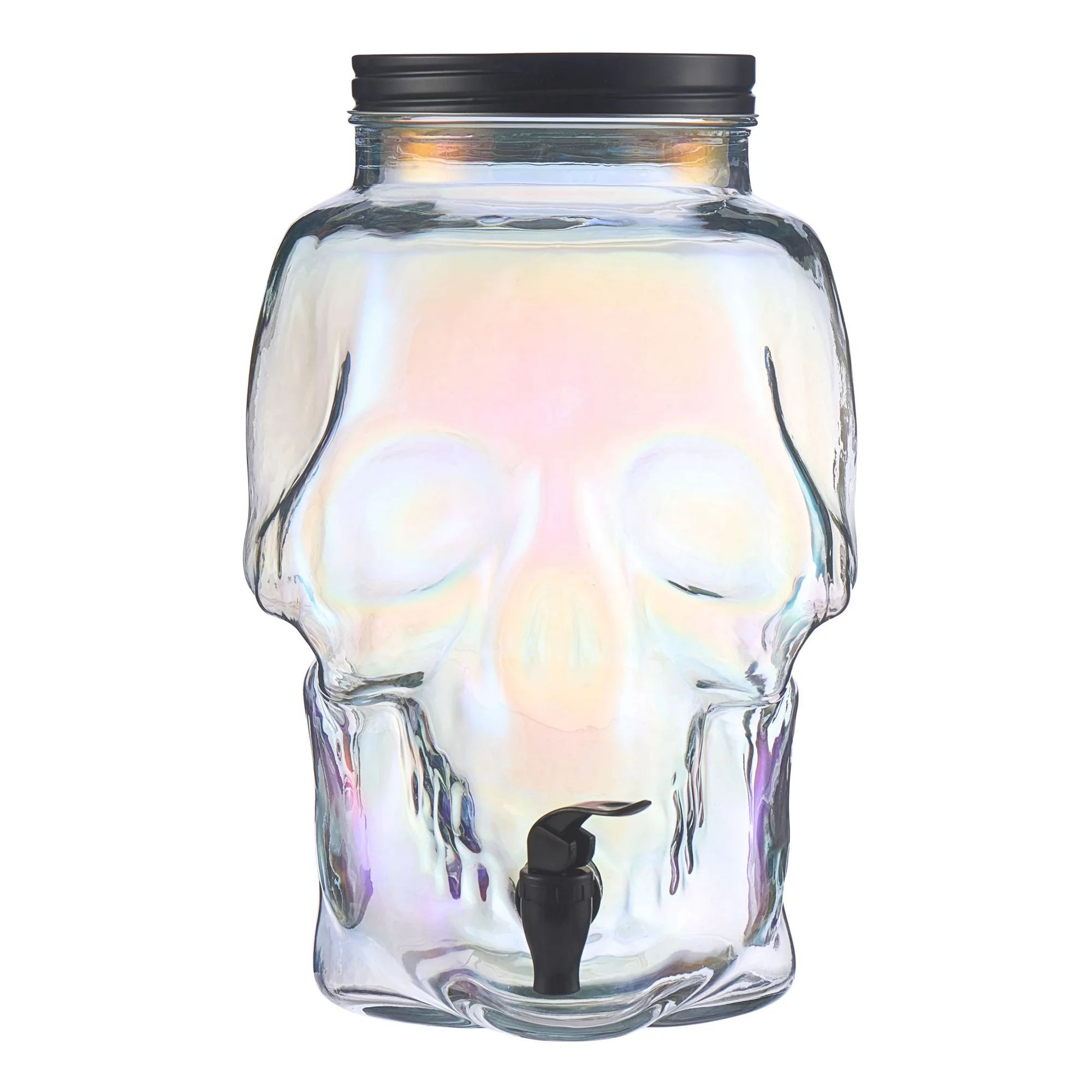 Way to Celebrate 2.1-Gallon Iridescent Glass Skull Drink Dispenser with Lid | Walmart (US)