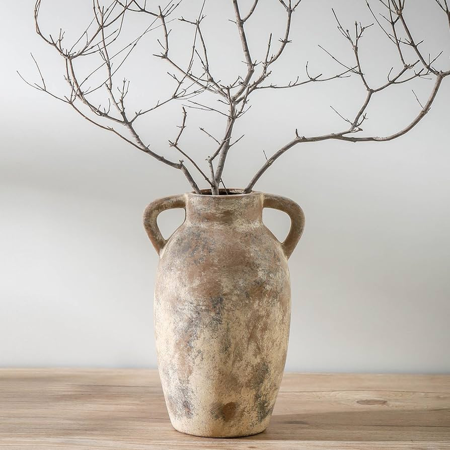 Ceramic Rustic Vase, 9.6 Inch Terracotta Rustic Vase with 2 Handles, Decorative Pottery Flower Va... | Amazon (US)
