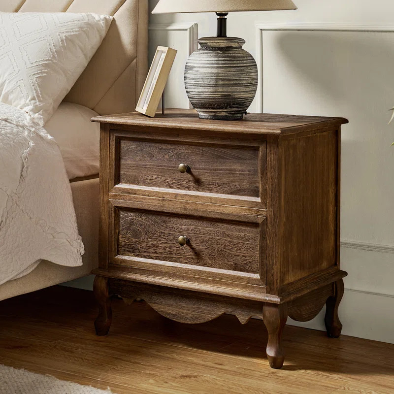 Lundgren Transitional 24'' Tall 2 - Drawer Nightstand with Wood Legs and Charging Station Space | Wayfair North America