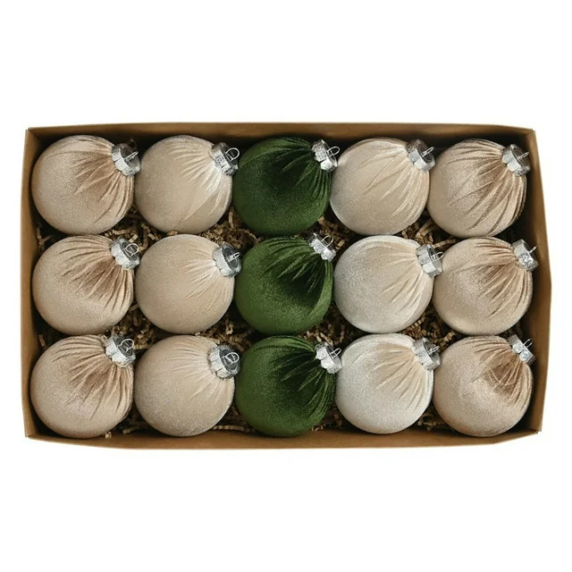 Christmas Tree Ornaments Velvet Balls, 15pcs 3.15 inch Shatterproof Xmas Bulbs Decorations Set | Walmart (US)