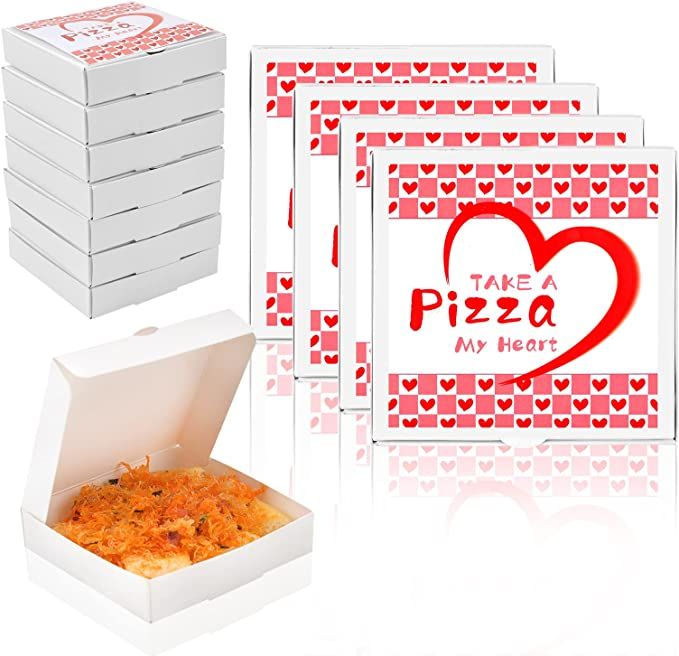 WANGDEFA 50 Pcs Mini Pizza Box Valentine Square Cardboard Mini Pizza Box with Valentine Sticker f... | Amazon (US)