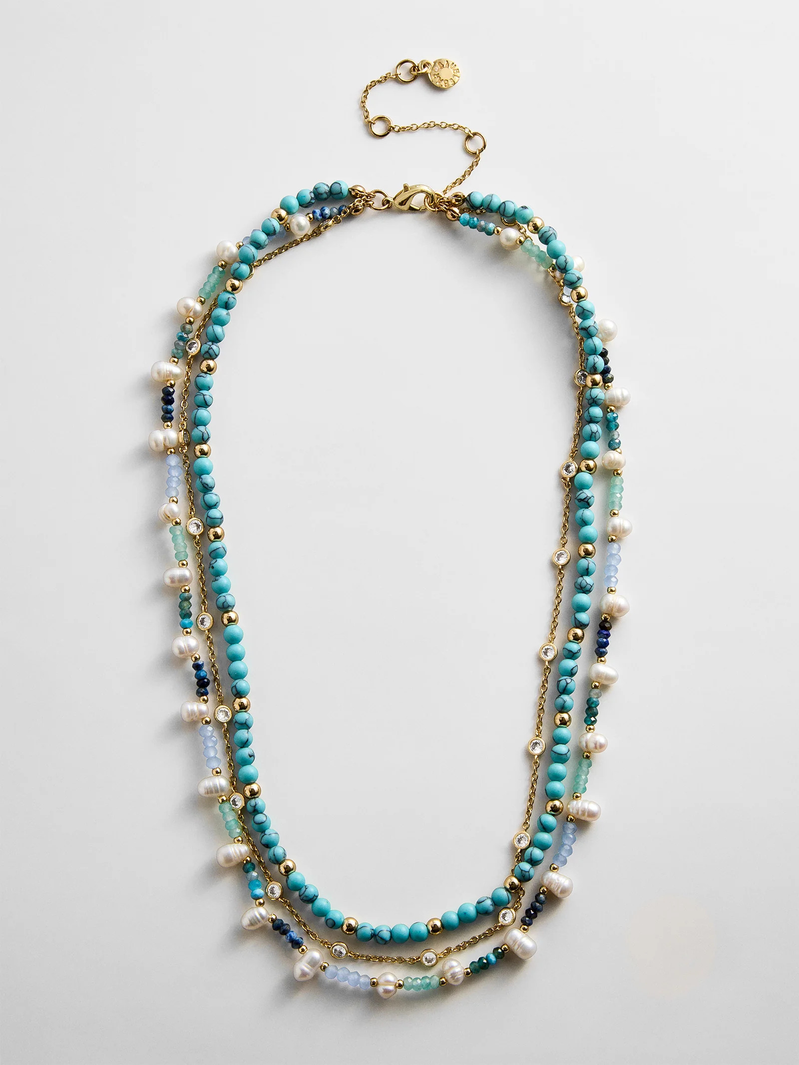 Rowan Semi-Precious Layered Necklace - Gold/Blue | BaubleBar