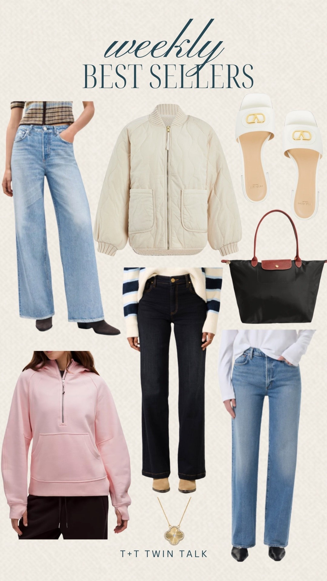 Weekly best sellers are in! Everyone is loving the wide leg pants from Evereve, longchamp purse, and Valentino slides. The Varley reversible jacket has also made it back on the best sellers list! It is one of our favorite pieces we found in 2025. 

#LTKMidsize #LTKSeasonal #LTKOver40