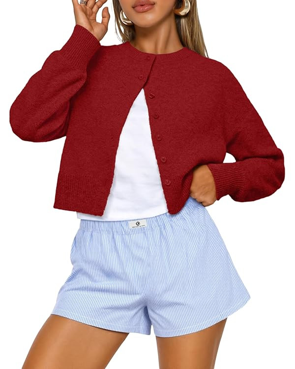 Trendy Queen Cropped Cardigan Sweaters for Women Lightweight Y2k Fall Outfits Spring Fashion Clot... | Amazon (US)