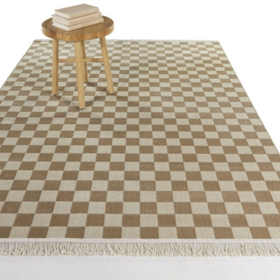 Adelaide Recycled Checkered 5' 3" x 7' Area Rug", Tan | Ashley
