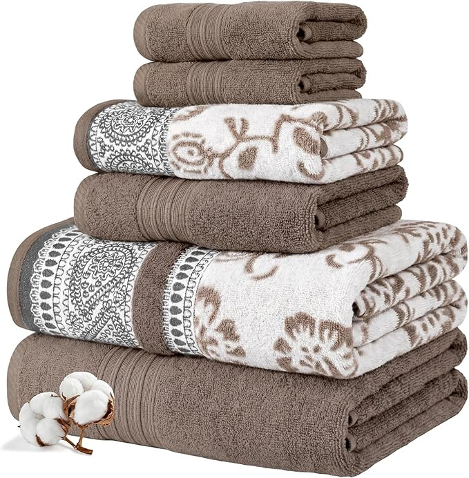 Modern Threads 6 Piece Bath Towel Set – Bathroom Set with 2 Bath Towels, 2 Hand Towels, and 2 W... | Amazon (US)