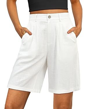 luvamia Bermuda Shorts for Women High Waisted Linen Dressy Casual Pleated Wide Leg Summer Shorts ... | Amazon (US)