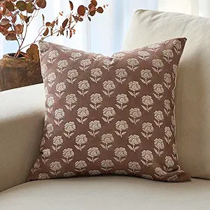 DOMVITUS Floral Pillow Covers 18x18 Throw Pillow Covers Decorative Farmhouse Block Floral Print V... | Amazon (US)