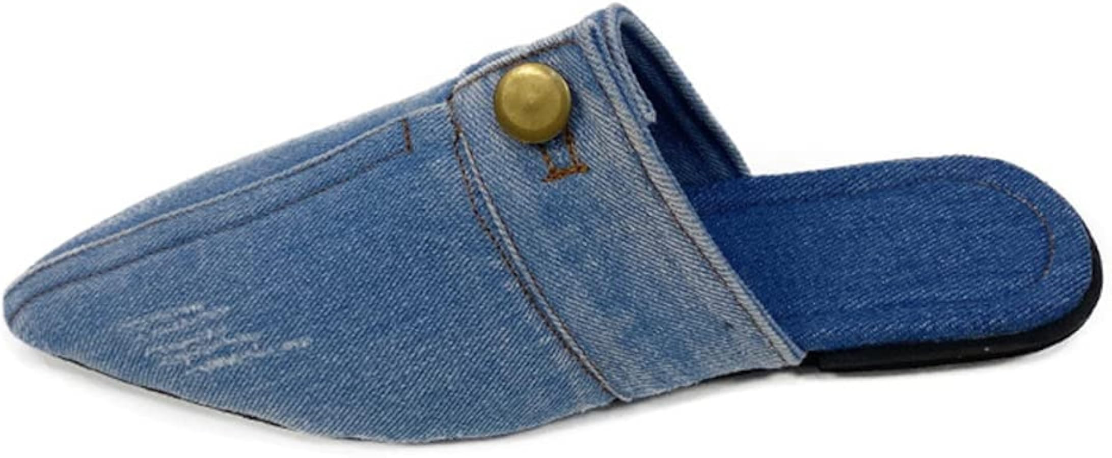 SAFECAMS Women's Flat Mules Closed Pointed Toe Backless Slip-On Loafers Ladies Denim Baotou Clogs... | Amazon (US)