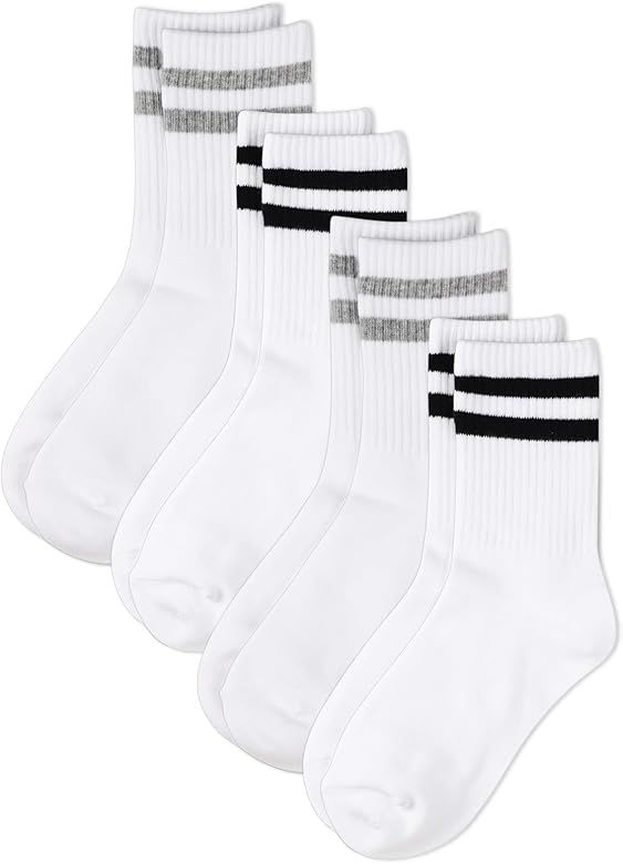 COTTON DAY Unisex School Kids Boys Girls Soft Cotton White Athletic Socks with Stripes | Amazon (US)