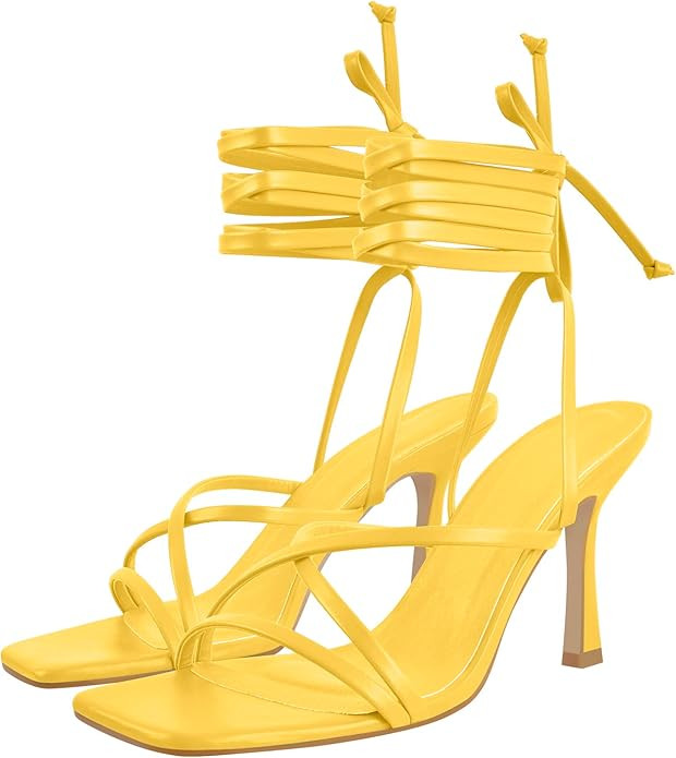 LISHAN Women's Stiletto High Heels Strappy Lace Up Sandals | Amazon (US)