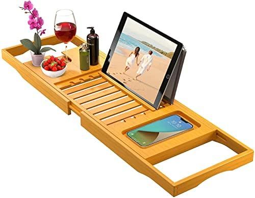 Bamboo Bathtub Tray - Expandable Bath Tub Tray Bathtub Caddy Tray - Adjustable Organizer Tray for... | Amazon (US)