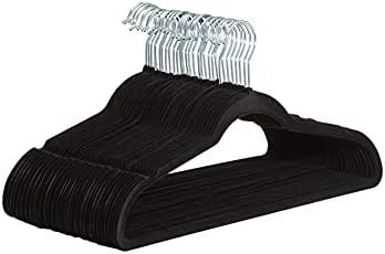 Amazon Basics Slim, Velvet, Non-Slip Suit Clothes Hangers, Black/Silver - Pack of 30 | Amazon (US)