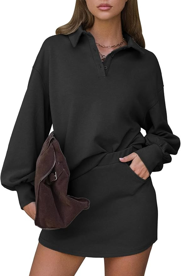 EXLURA Womens 2 Piece Sets Polo Sweatshirt Skort Set Airport Long Sleeve Matching Workout Sets Te... | Amazon (US)