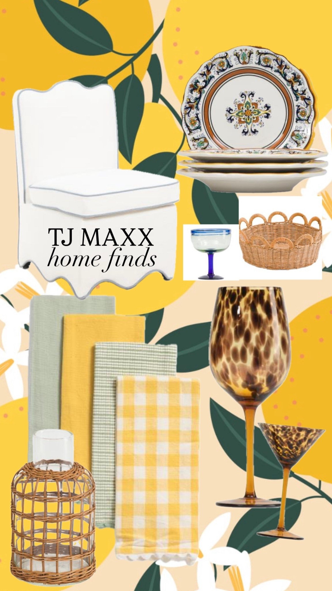 Tj maxx home finds! Kitchen dining room fun summer entertaining wine glasses kitchen towels plates chairs hostess woven baskets 

#LTKdayinmylife #LTKHome #LTKSaleAlert