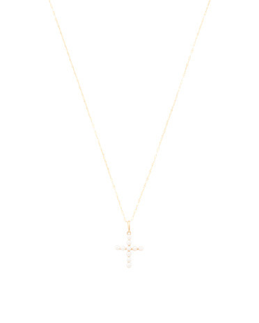 14kt Gold Freshwater Pearl Cross Pendant Necklace | TJ Maxx