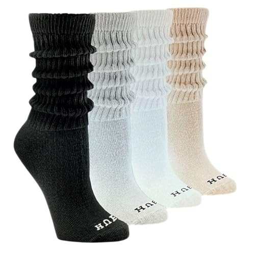HUE Women's Slouch Socks, 4 pack (Black, White, Charcoal Heather, Oatmeal Heather) | Amazon (US)