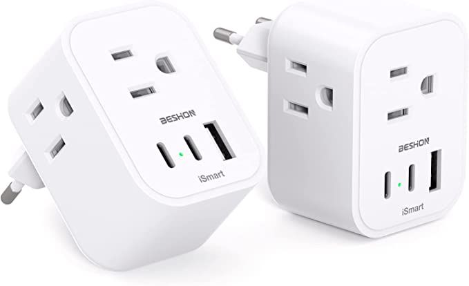 [2-Pack] European Travel Plug Adapter, International Power Plug Adapter with 3 Outlets 3 USB Char... | Amazon (US)