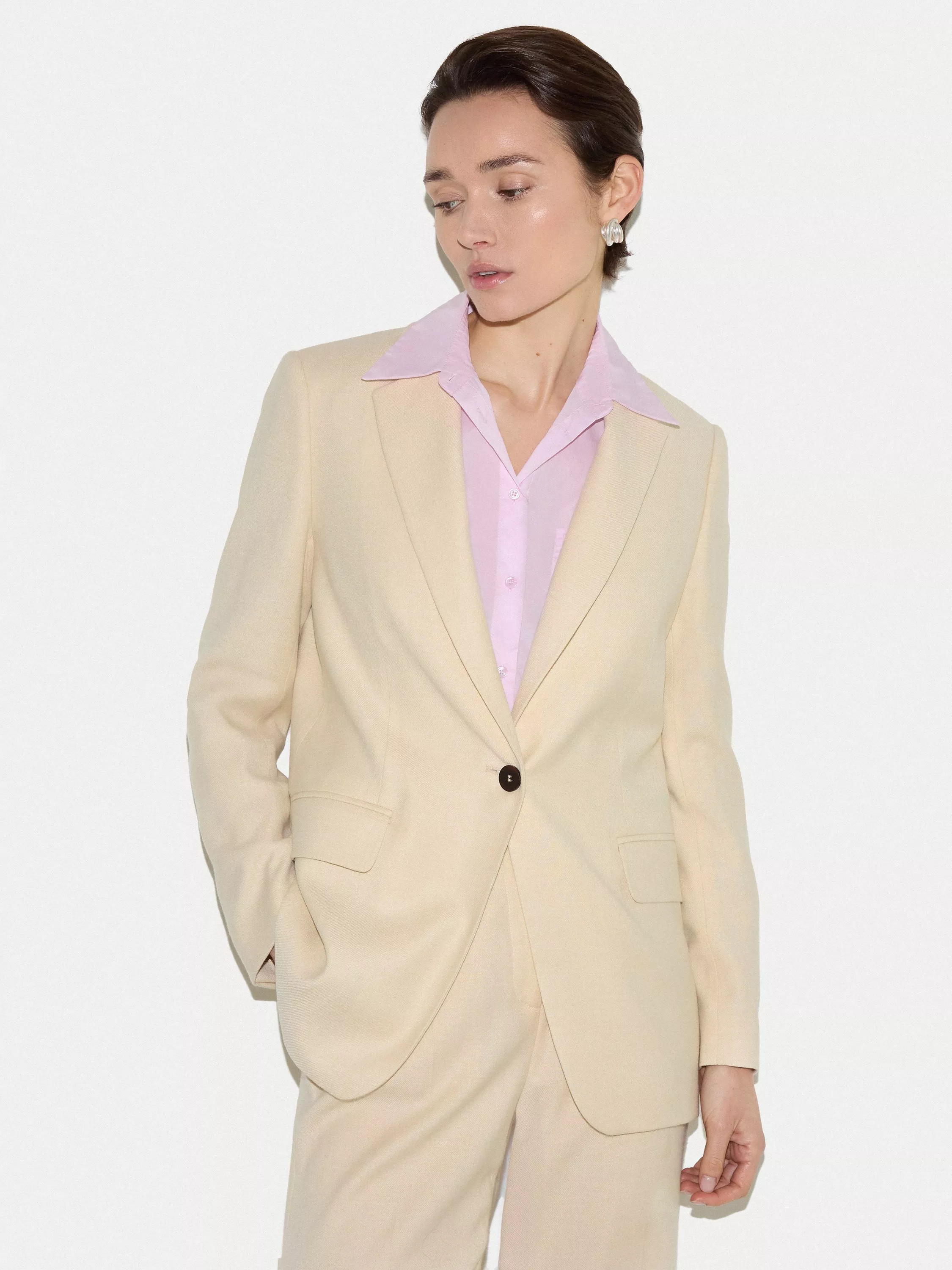 Jigsaw Knox Wool Blend Tailored Blazer, Cream | John Lewis (UK)