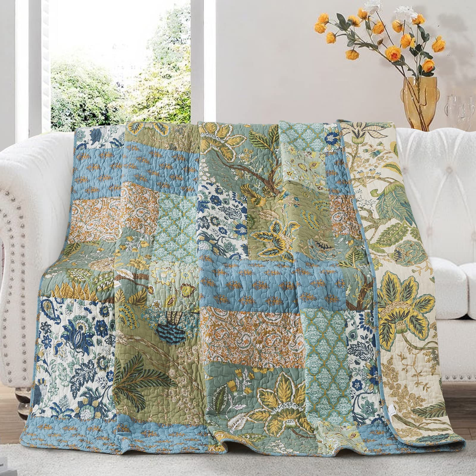 NEWLAKE Cotton Quilted Throw Blanket for Bed Couch Sofa, Reversible Patchwork Matelasse Blanket w... | Amazon (US)