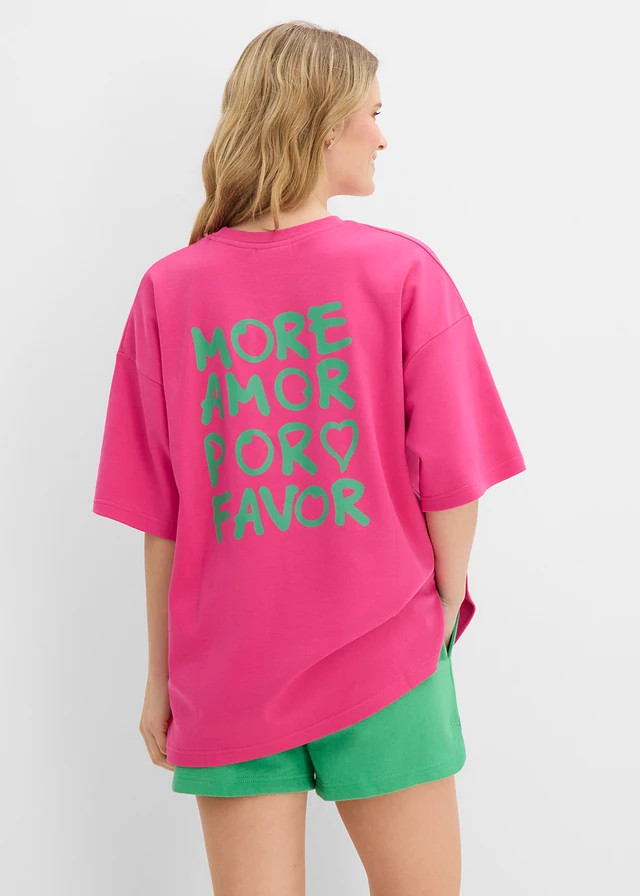 Oversized shirt van puur biologisch katoen pinklady-opaalgroen met print | Bonprix NL (Influencer)