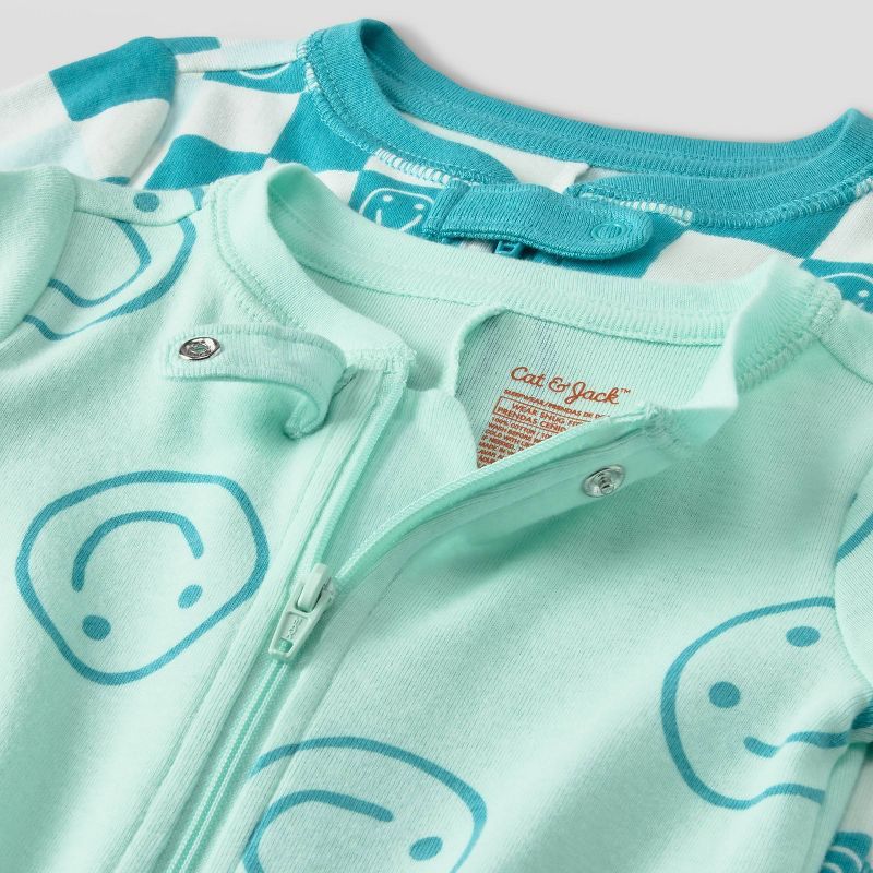 Baby Girls' 2pk Smile & Check Tight Fit Pajama Romper - Cat & Jack™ Green | Target