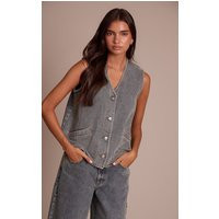 Vintage Sleeveless Button Down Denim Vest, Vintage Wash | PrettyLittleThing US