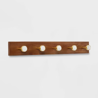 Metal and Faux Marble 5 Gold Hooks Rail on Acacia Wood - Threshold™ | Target