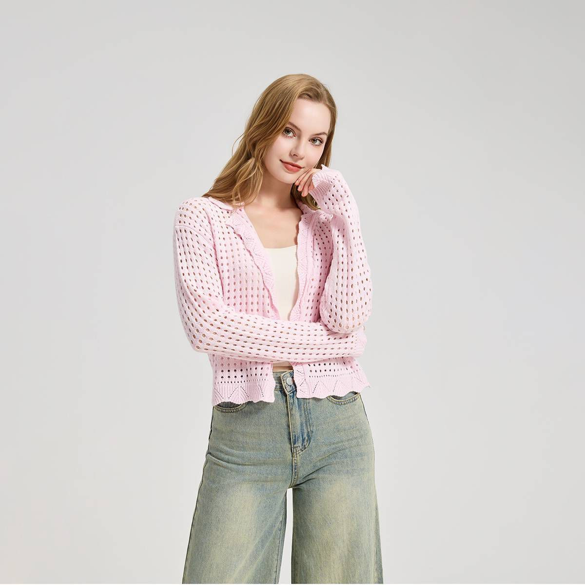 Women's Open Stitch Pointelle Cardigan Sweater - Universal Thread™ Pink S | Target