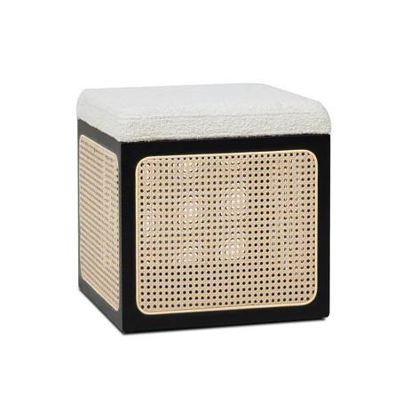 Dulcia 18" Cane Webbing Cube Ottoman, Ivory White Boucle | Wayfair Professional