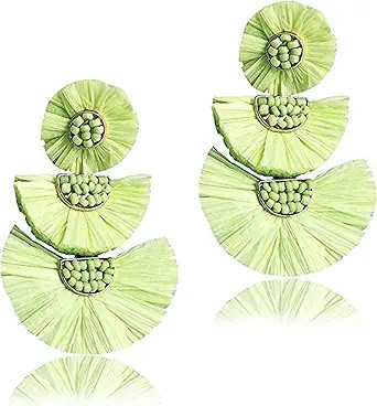 Statement Earrings Beaded Raffia Palm Bohemian Drop Dangle Earrings for women | Amazon (US)