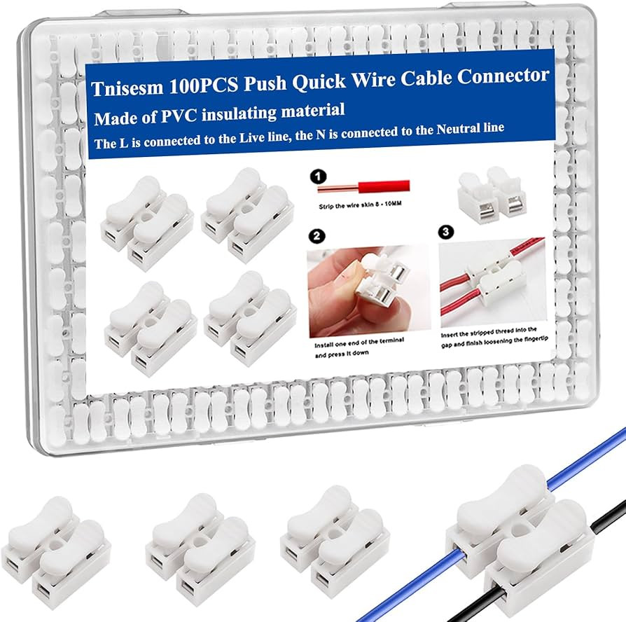 Tnisesm 100Pcs Push Quick Wire Cable Connector,White Wiring Terminal,Spring Loaded Electrical Con... | Amazon (US)