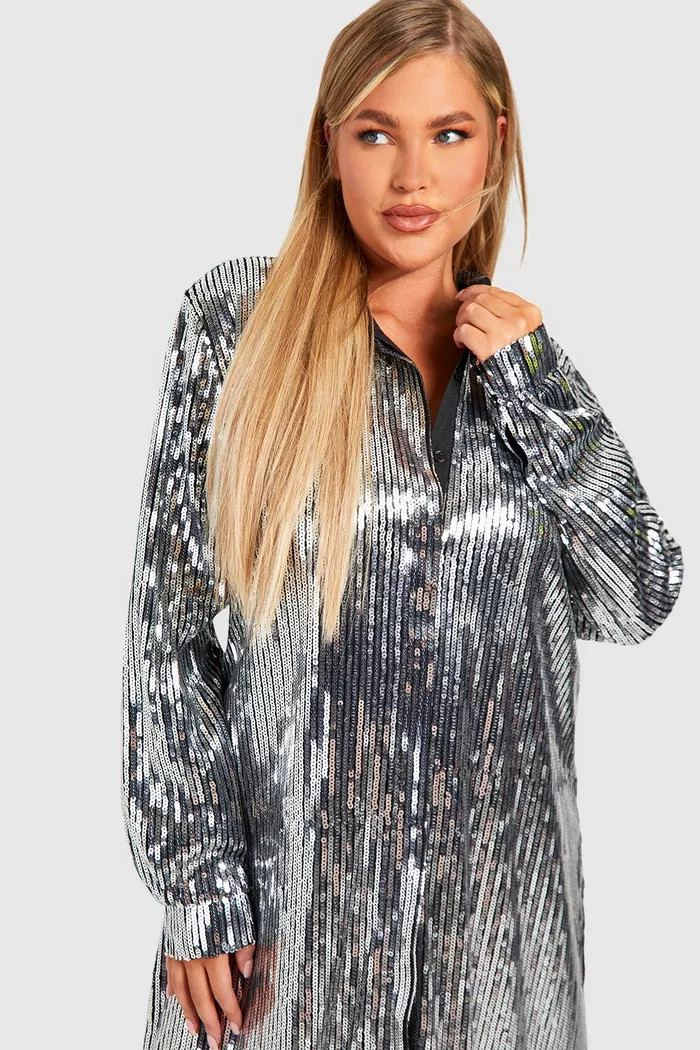 Plus Sequin Midi Shirt Dress | boohoo (US & Canada)