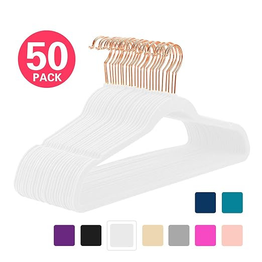 MIZGI Premium Velvet Hangers (Pack of 50) Heavyduty - Non Slip - Velvet Suit Hangers White - Copp... | Amazon (US)