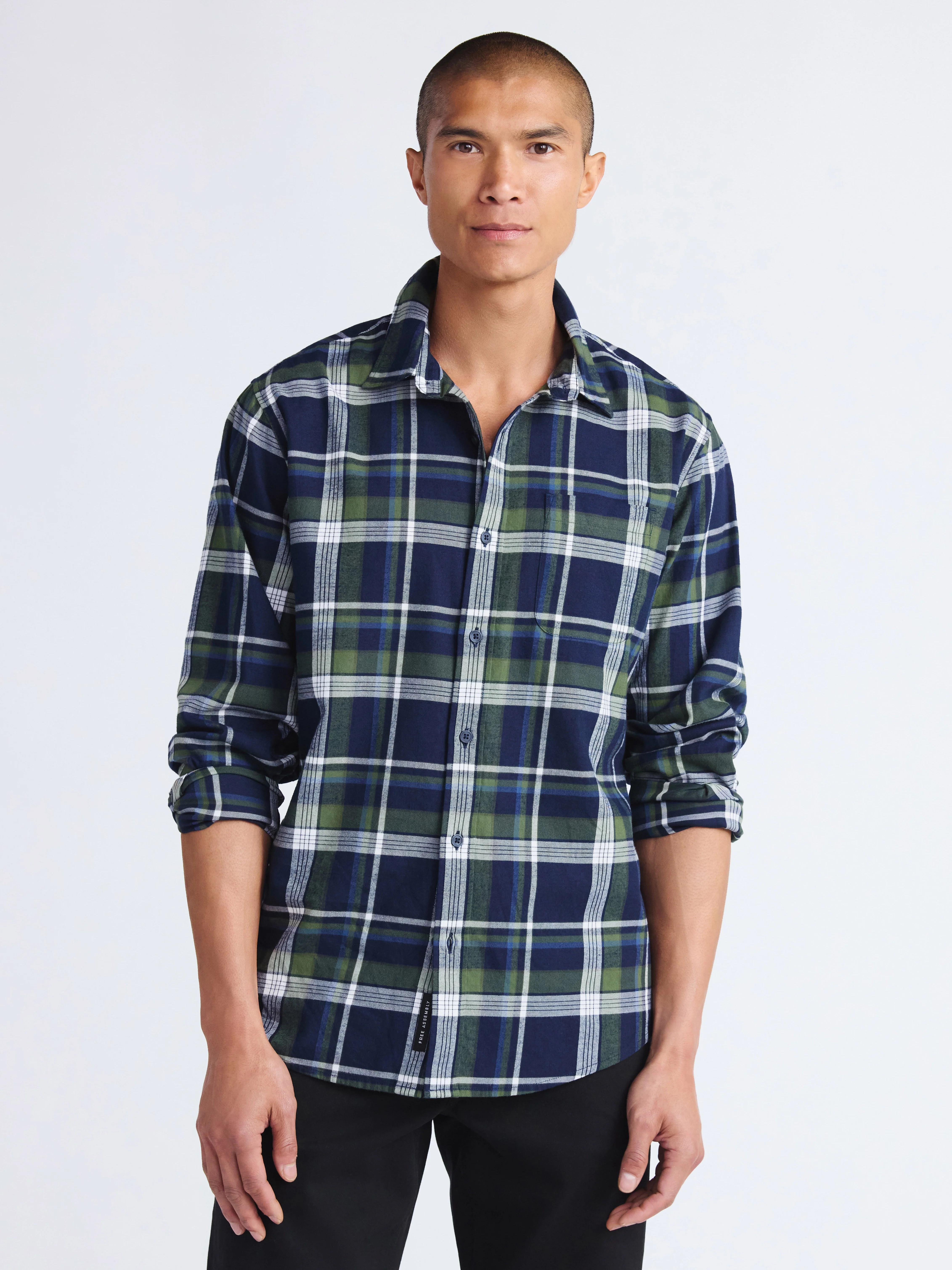 Free Assembly Men's Brushed Cotton Twill Button Front Shirt with Long Sleeves, Sizes XS-3XL | Walmart (US)