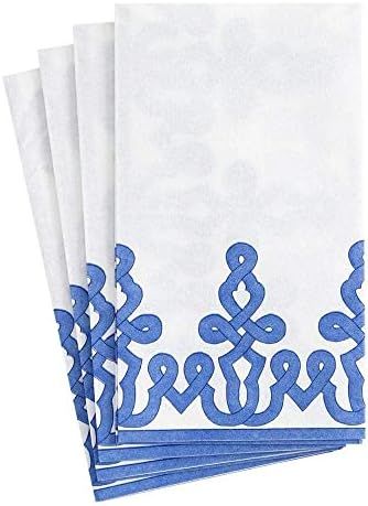 Caspari Dessin Passementerie Paper Linen Guest Towel Napkins in Riviera Blue - Two Packs of 12 | Amazon (US)