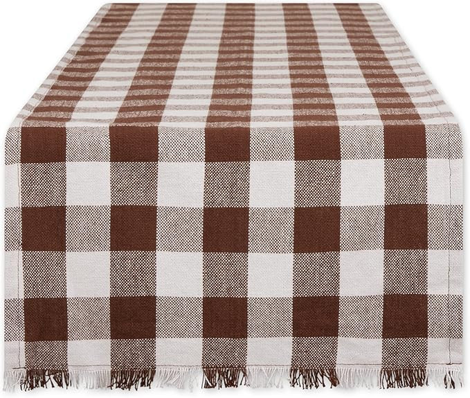 DII Heavyweight Fringed Check Tabletop Collection, Table Runner, 14x72, Bark Brown | Amazon (US)
