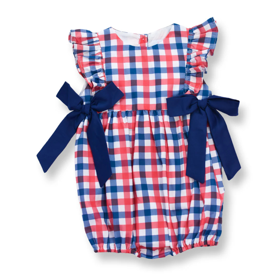 Red White Blue Gingham with Navy Bows Patriotic Bubble | Lillie & Lilah