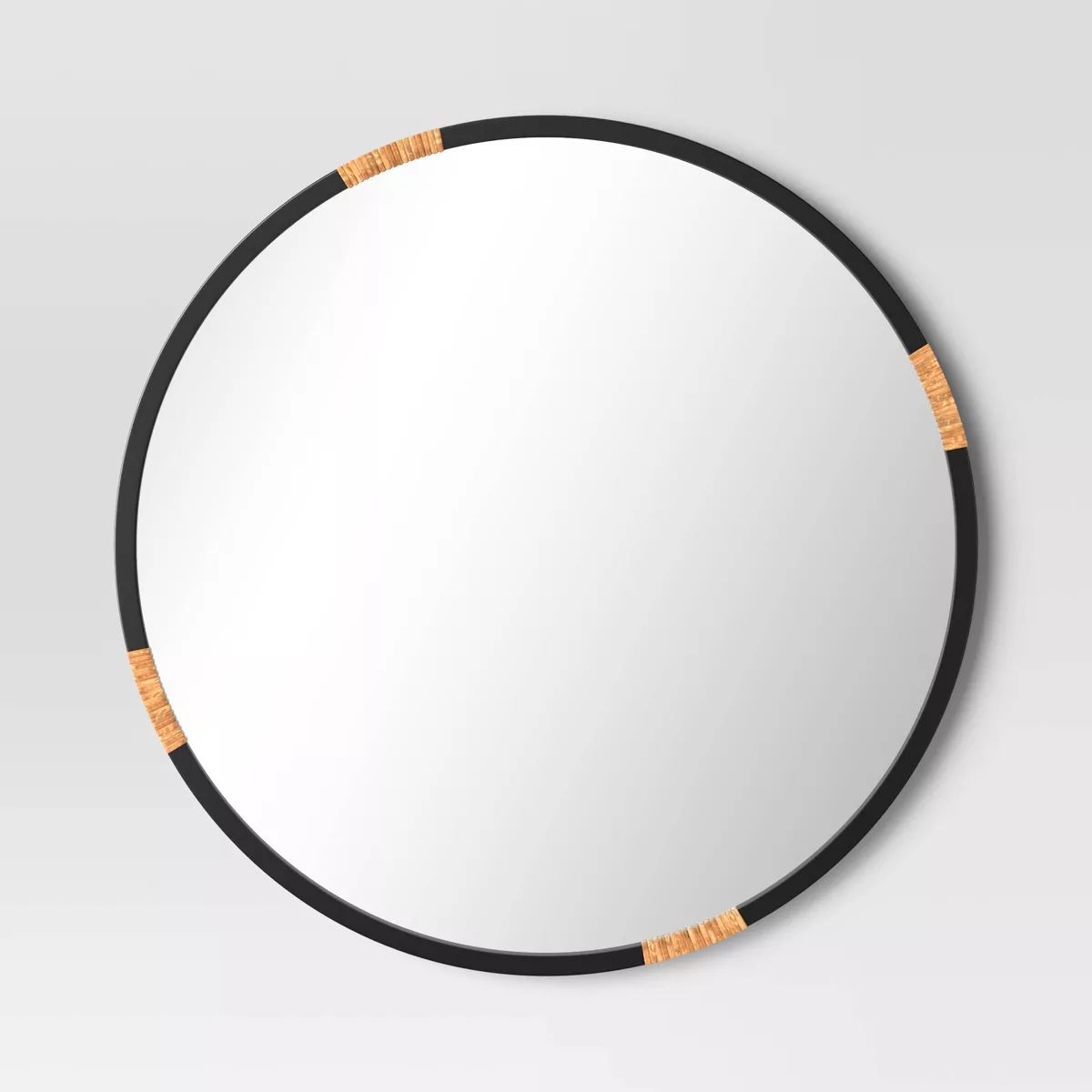 30" Diameter Metal with Rattan Wrap Wall Mirror Black - Threshold™: Modern Style, No Assembly, ... | Target