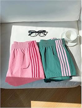 MakeMeChic Women's 2 Pack Striped Running Shorts Summer Track Workout Athletic Shorts | Amazon (US)