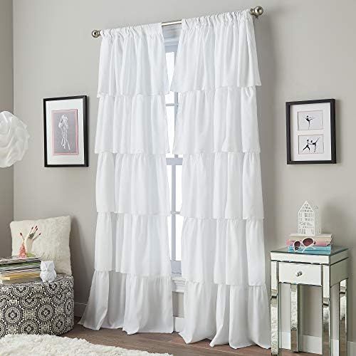 Curtainworks Flounced Ruffle Rod Pocket Curtain Panel, 95 in, White | Amazon (US)